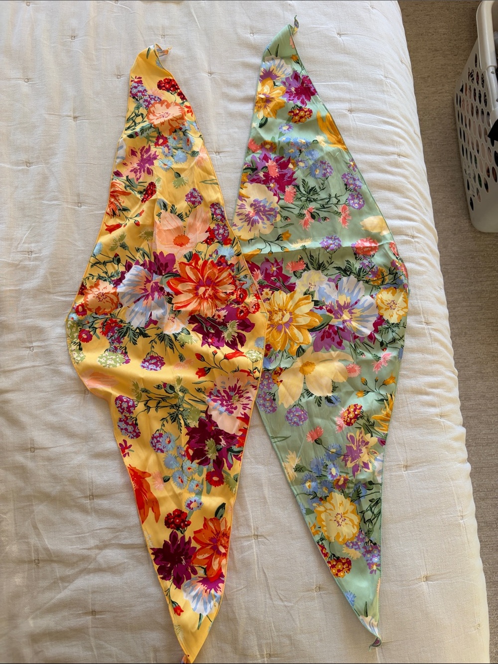 H&M Floral Triangle Scarves in Yellow and Mint
